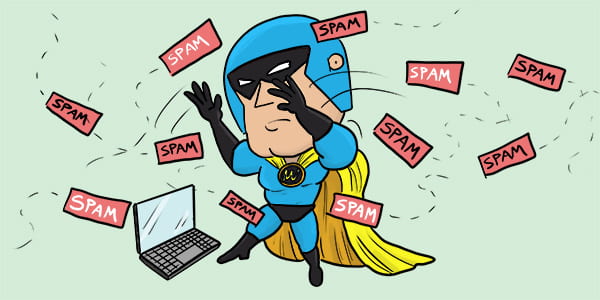 Dev Man swatting away spam.