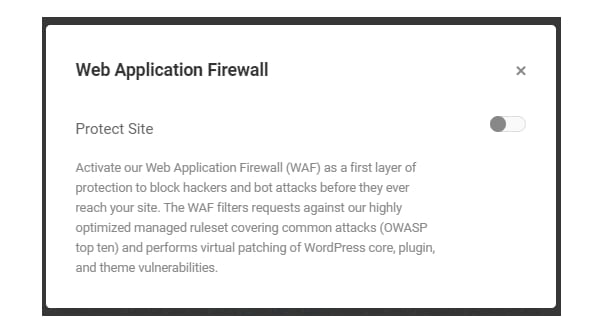 Here's where you choose whether to activate the WAF or not.