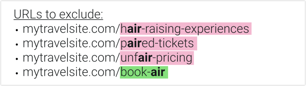 List of URLS we don’t want redirected.