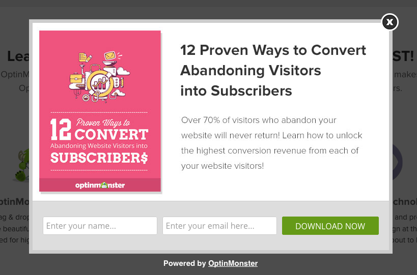 A great popup which adds value shown upon Exit intent