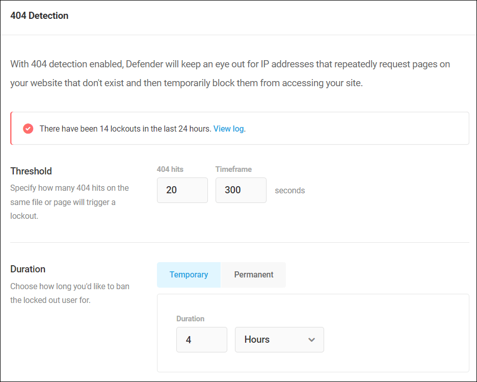 Defender - 404 Detection screen