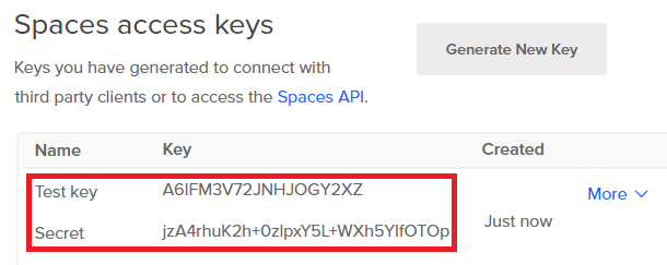 access key credentials digital ocean