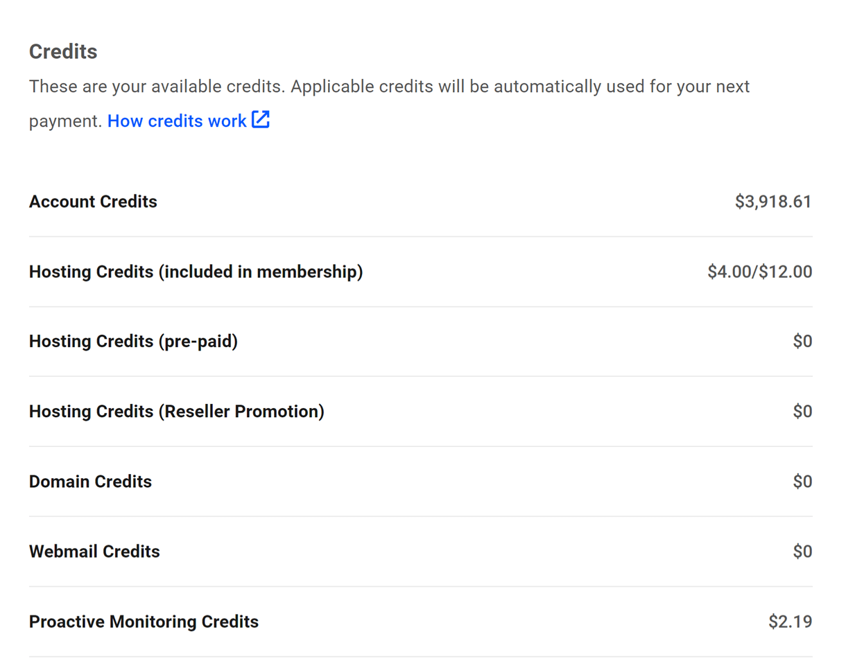 account credits