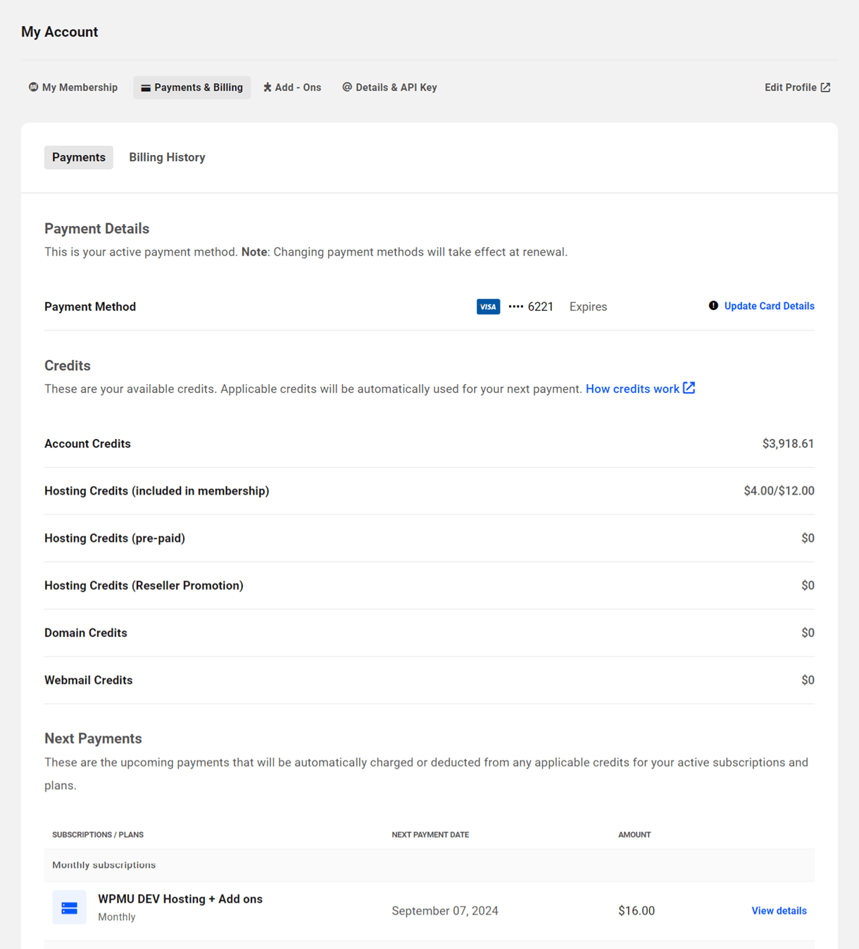 account payment info
