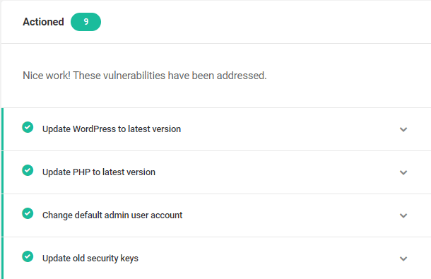 actioned security recommendations