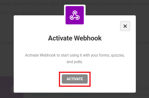 Clicking the activate webhook button