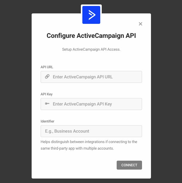 Enter ActiveCampaign API credentials