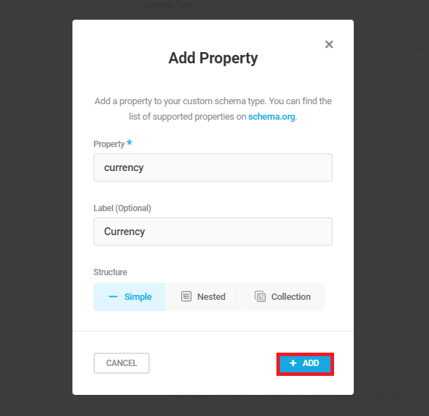 Adding child property name and label