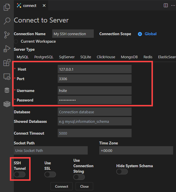 Adding the database details