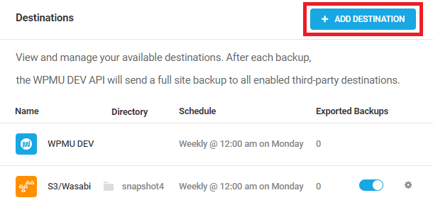 add destination button
