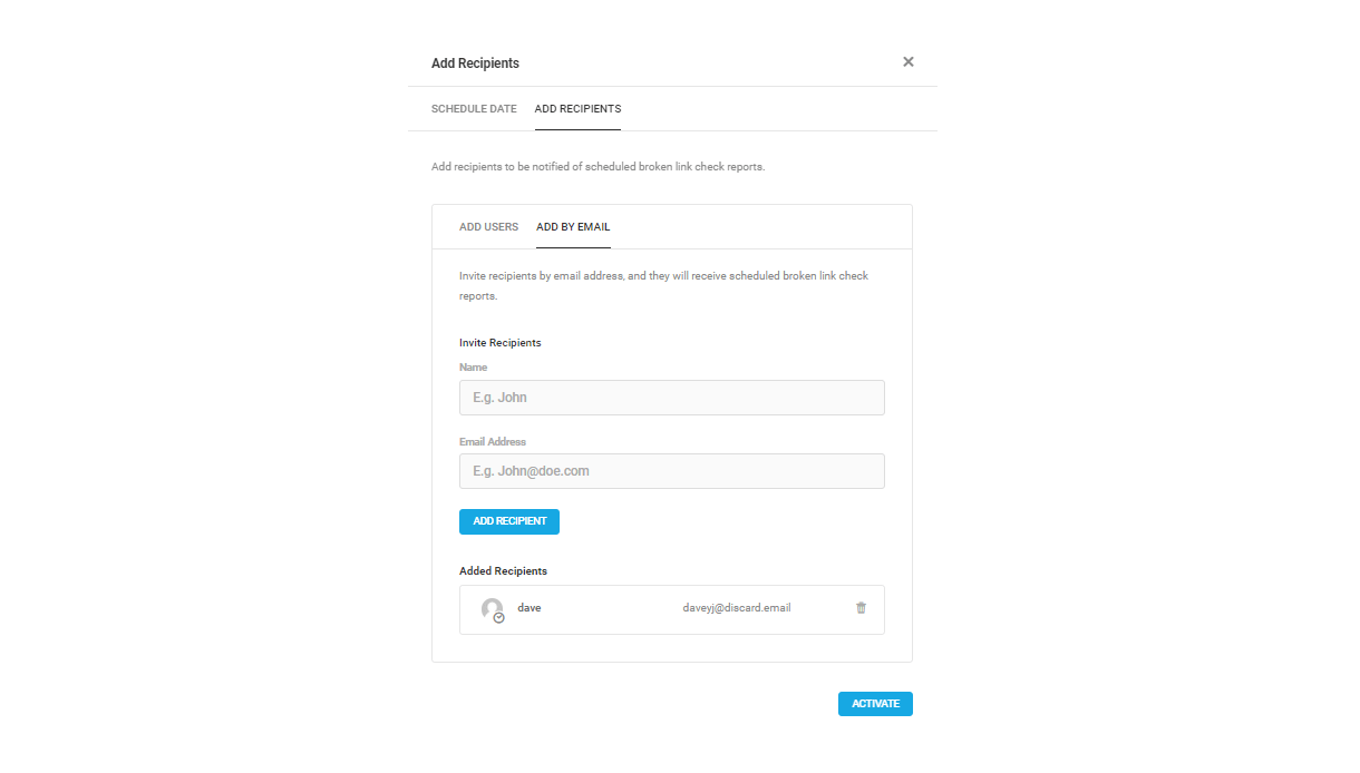 Add users by email as recipients of BLC scan reports