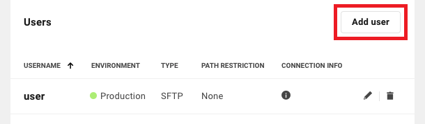 Allows the user to add a new SFTP or SSH user account for a site.
