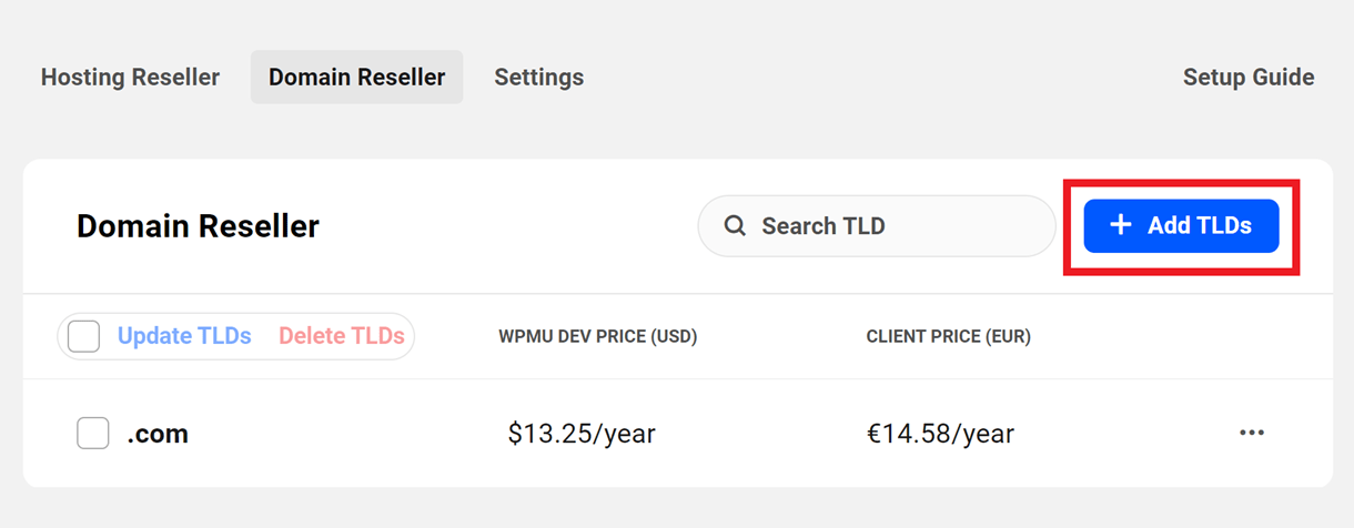 add tld in domain reseller