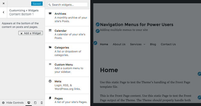 adding a widget in the customizer