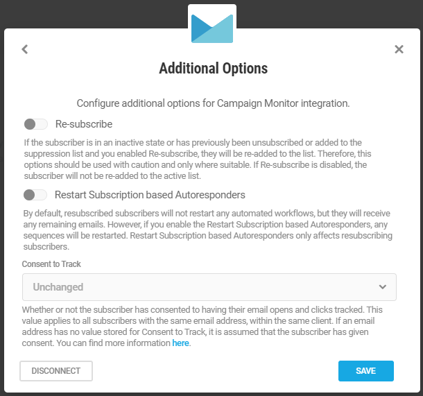 Additional options for Campaign Monitor integration with Forminator form
