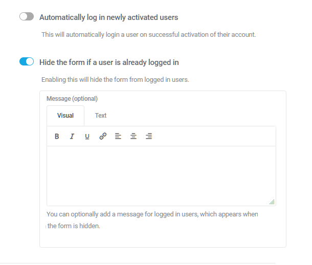 Additional settings in Forminator registration form