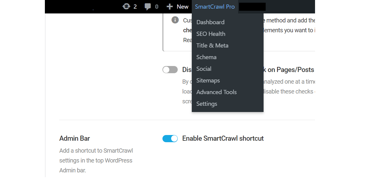 Add SmartCrawl menu to admin bar