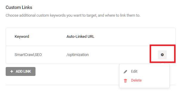 Edit custom keywords to auto-link in SmartCrawl