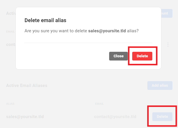 Delete an email alias in Hub 2.0