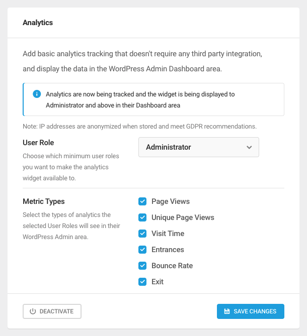 Analytics options in WPMU DEV Dashboard