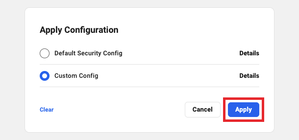 apply config modal