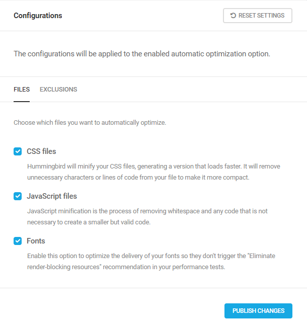 Asset Optimization files configuration