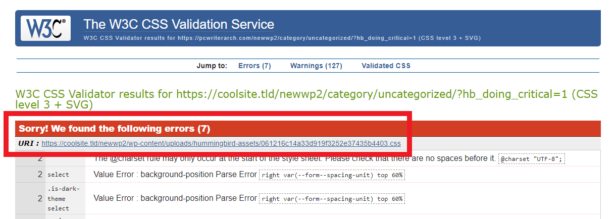 Validate Critical CSS error