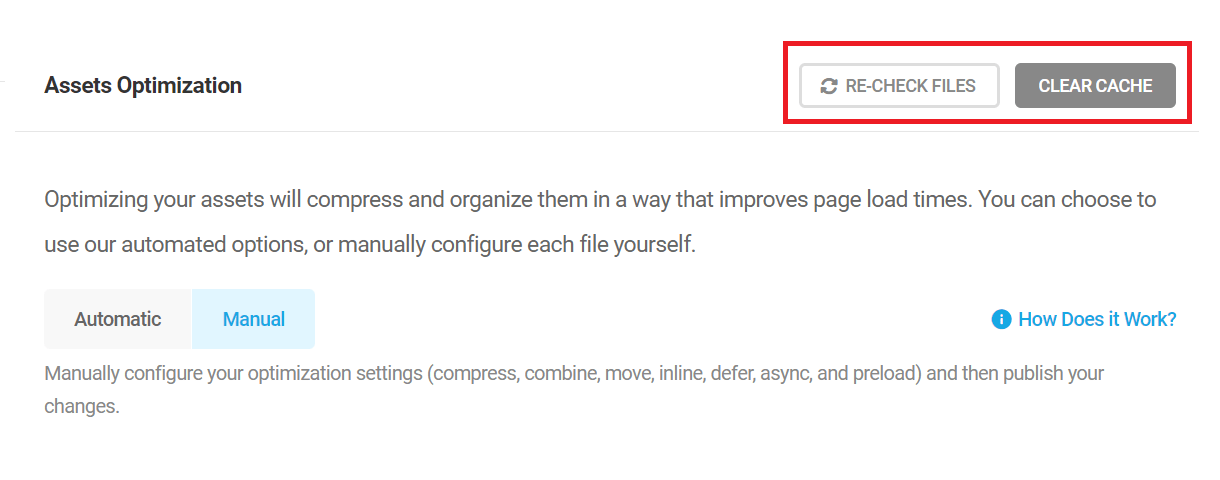 Recheck and Clear Cache buttons