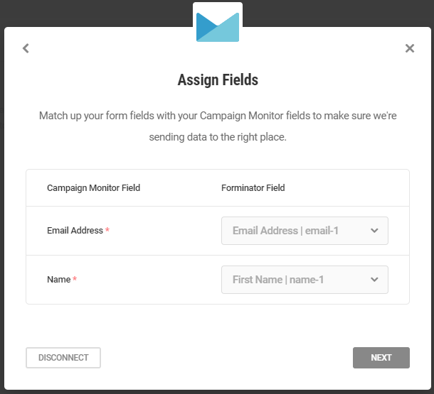 Match fields in Campaign Monitor integration with Forminator form