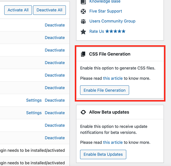 The Astra CSS file generation area.