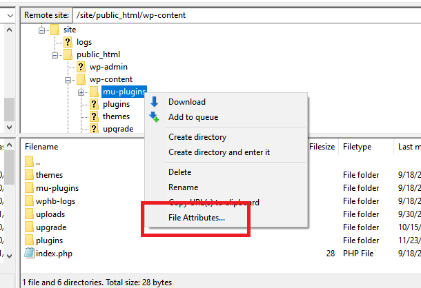 Set file permissions in Filezilla