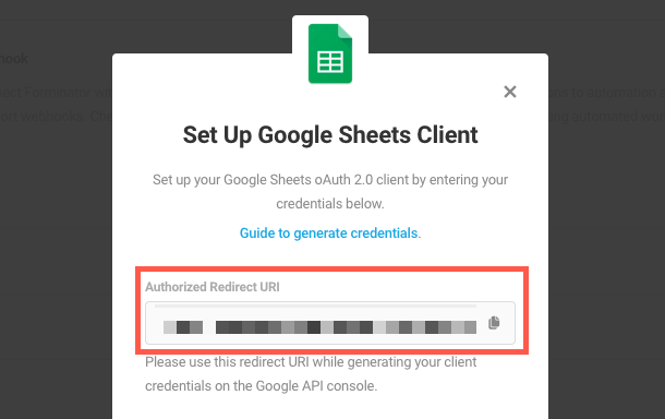 Redirect URI in Forminator for Google