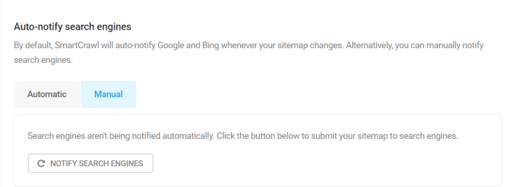 Auto notify search engine smartcrawl settings