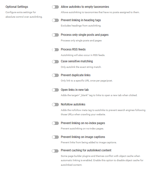 Optional auto-linking settings in SmartCrawl