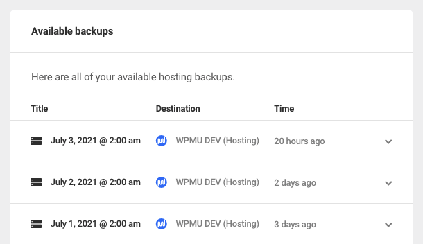 available hosting backups