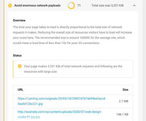 avoid enormous network payloads audit