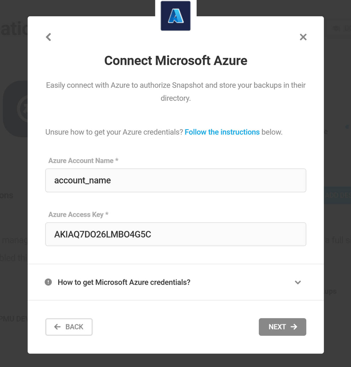 azure access key connection