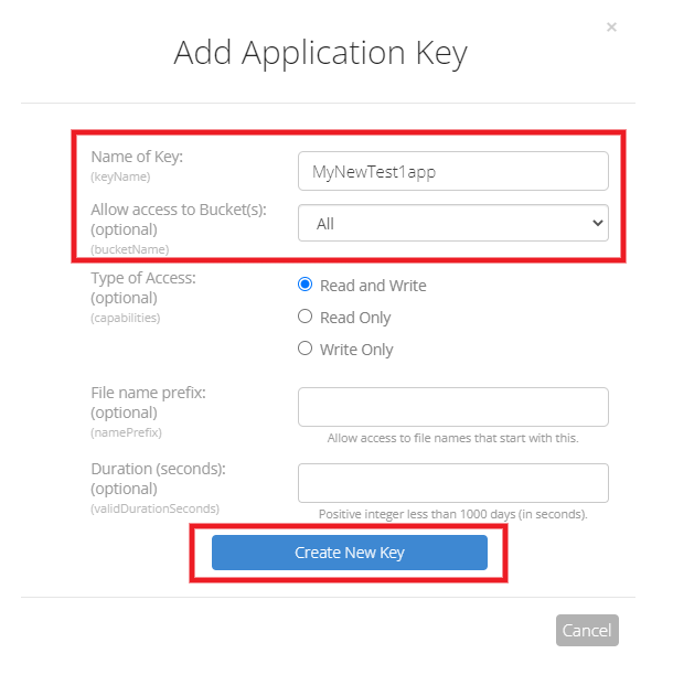 Create an app at Backblaze for Snapshot destination
