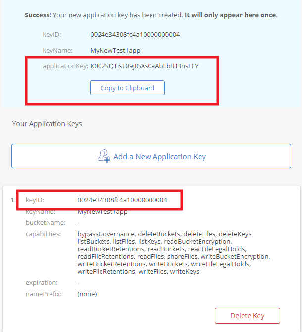 Create an app at Backblaze for Snapshot destination