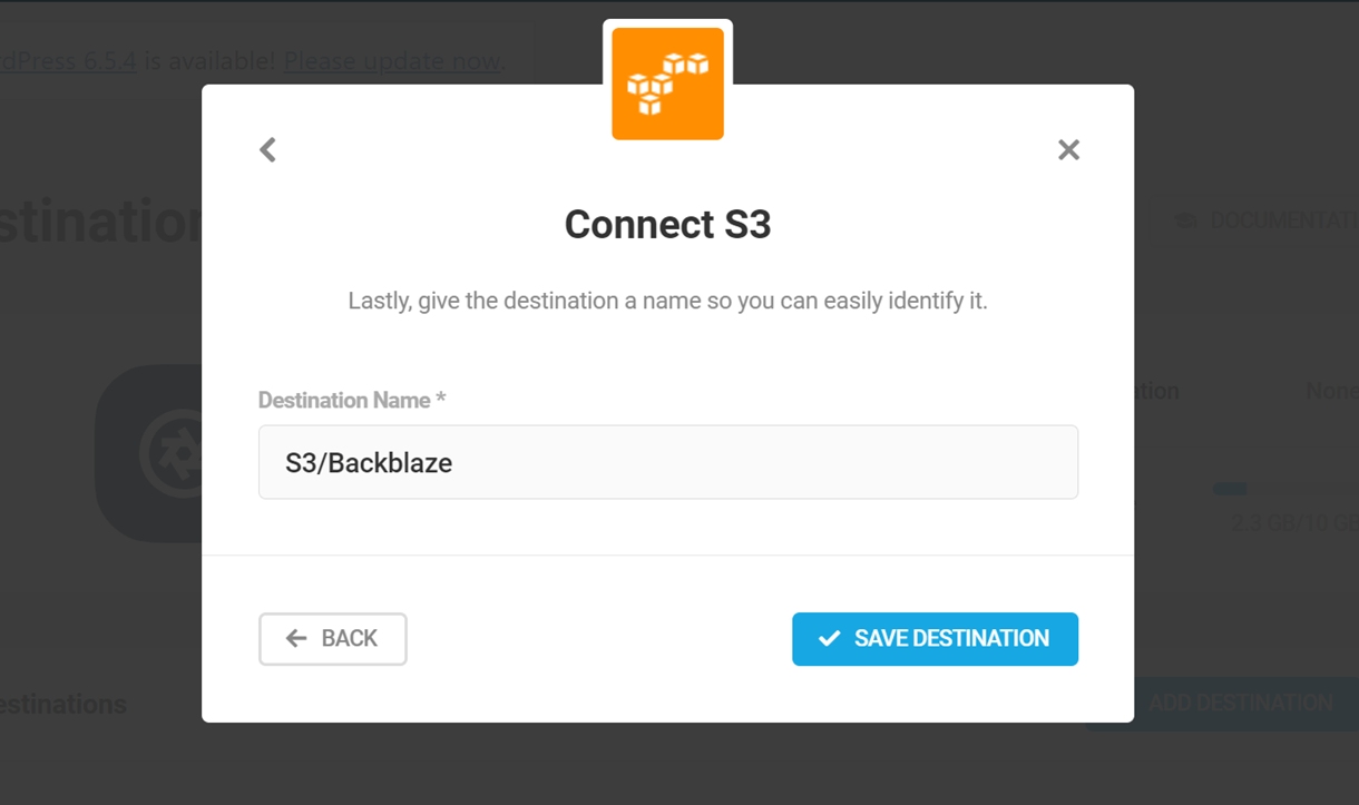 backblaze destination name