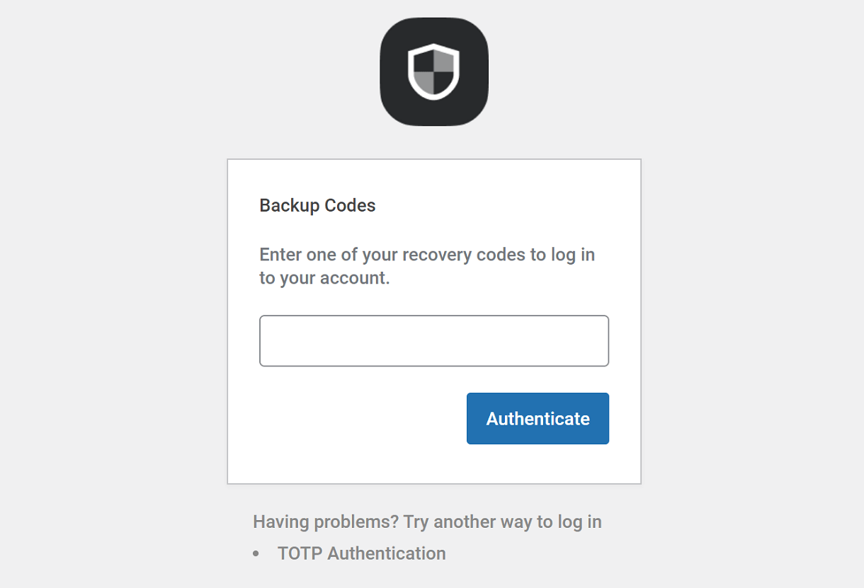 Logging in with a backup code