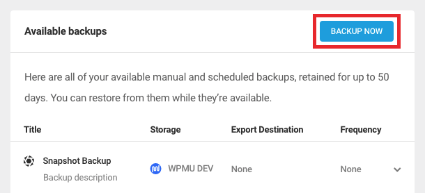 Backup Now button