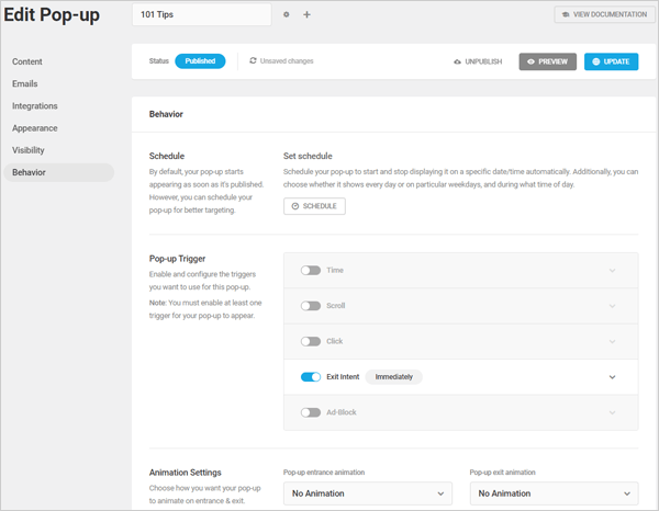 Hustle - Behavior screen.