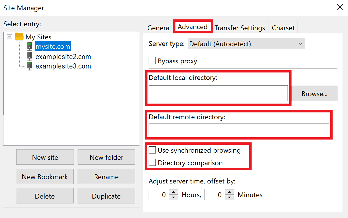 filezilla advanced tab
