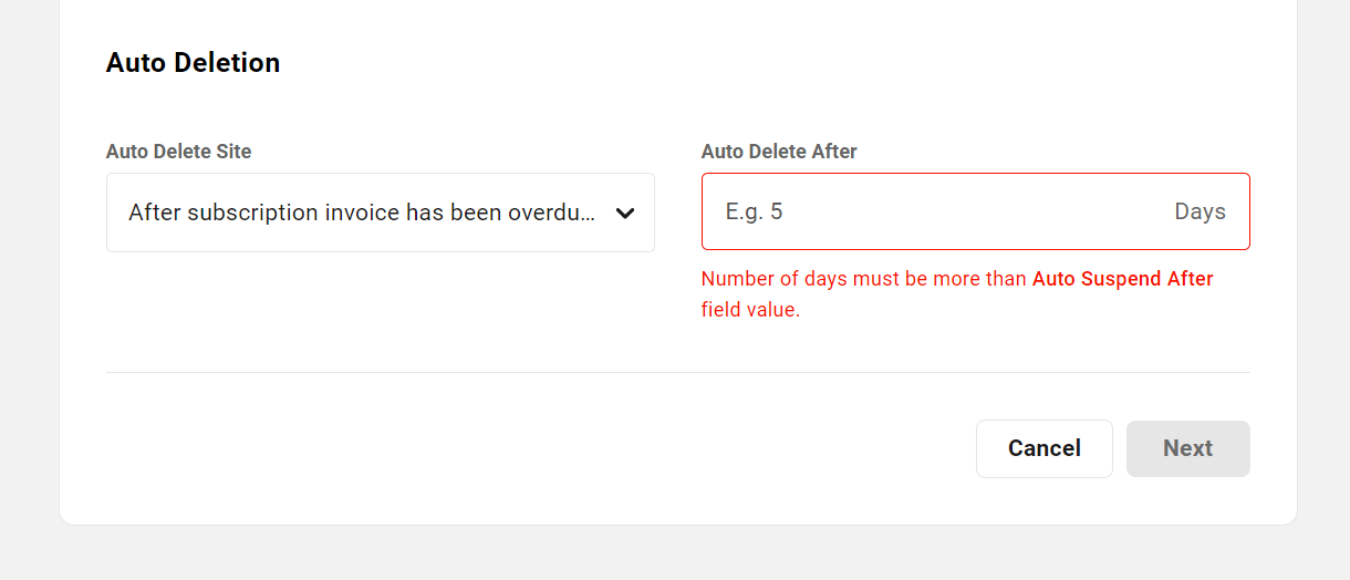 Option to auto-delete a hosting reseller site