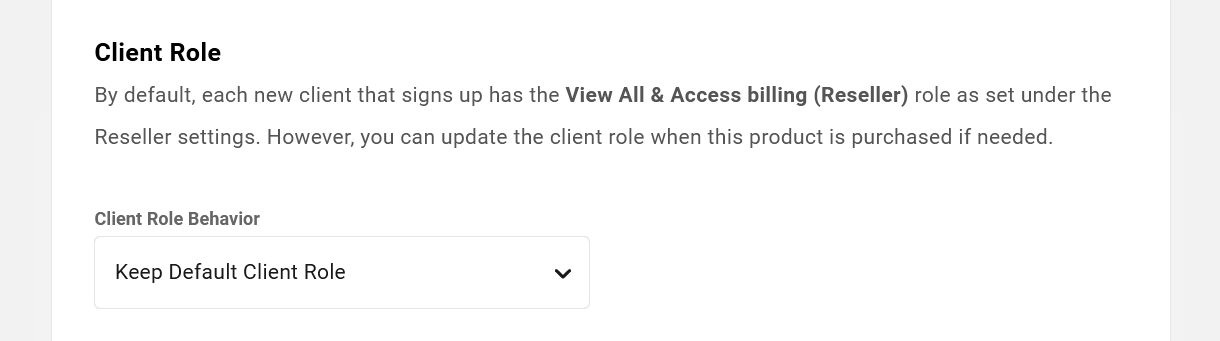 Setting a client role for a hosting reseller product in the Hub