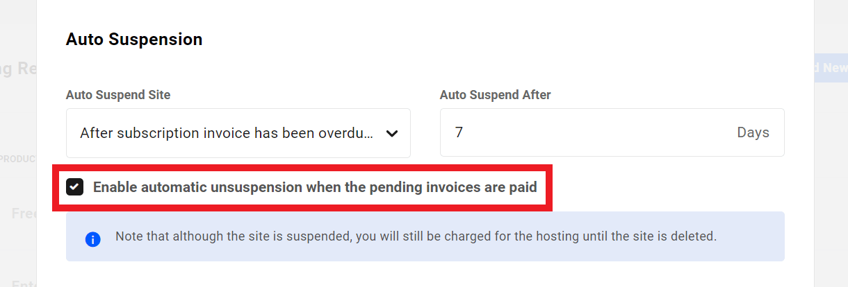 Option to auto-suspend a hosting reseller site
