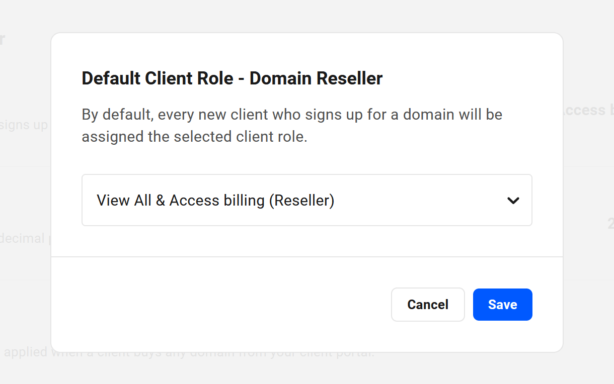 Select default client role for domain reseller products