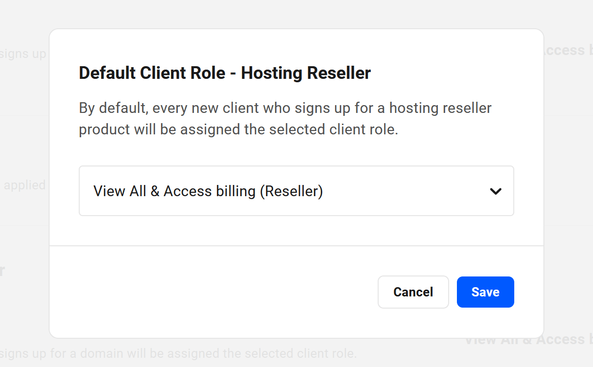 Select default client role for hosting reseller products