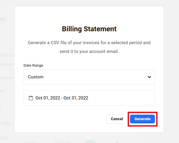 Billing statement generation for custom date range